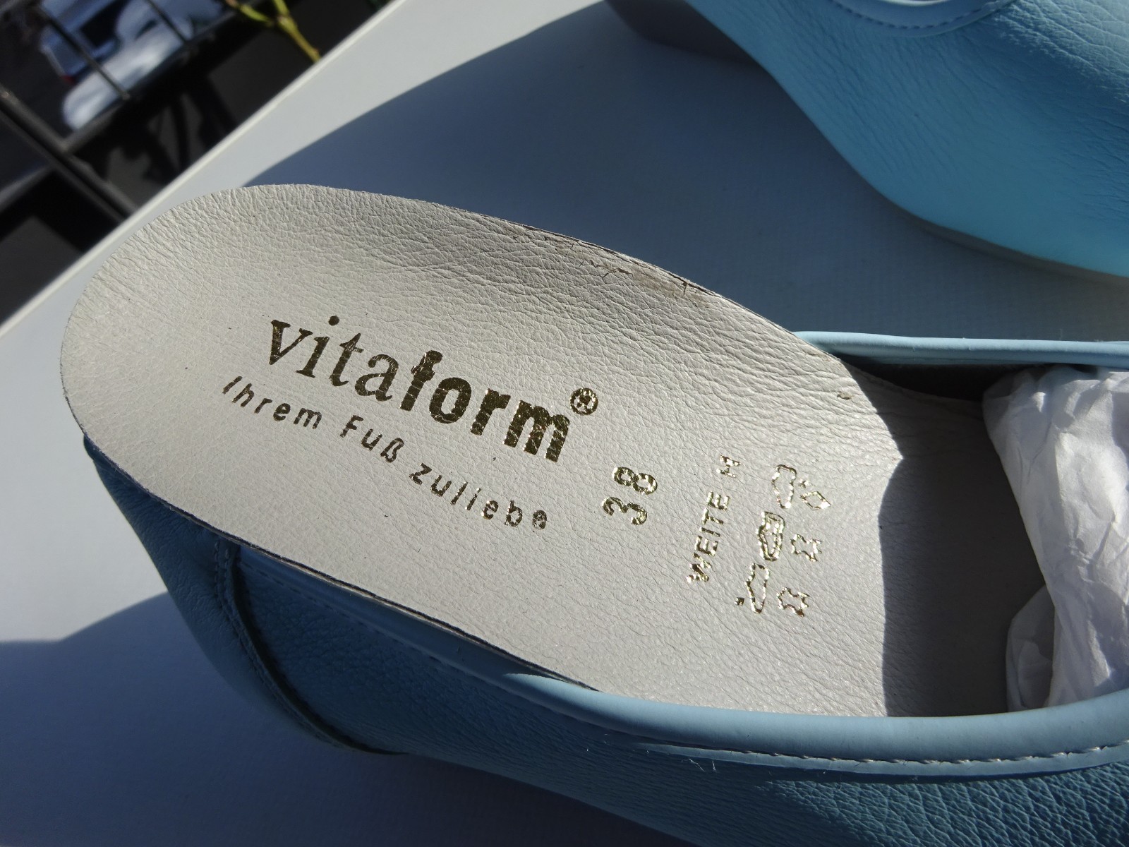 Vitaform women’s ballet flats leather deerskin rubber edge light blue Germany size 38 H New