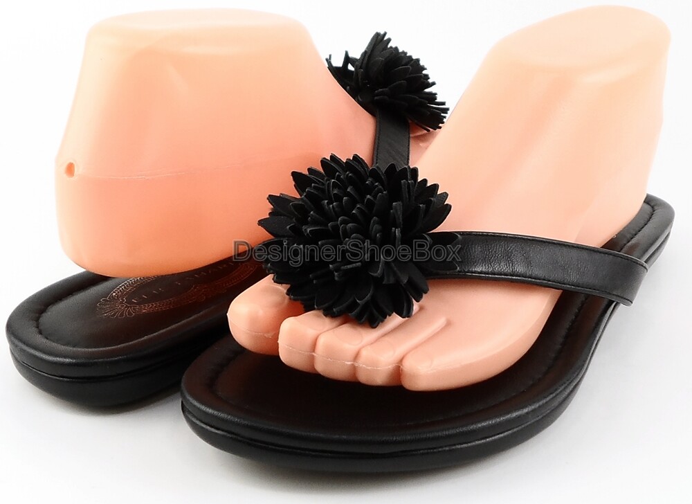 $168 ELIE TAHARI LAUREL Black Leather Designer Flip Flop Thong 8.5 EUR 38.5