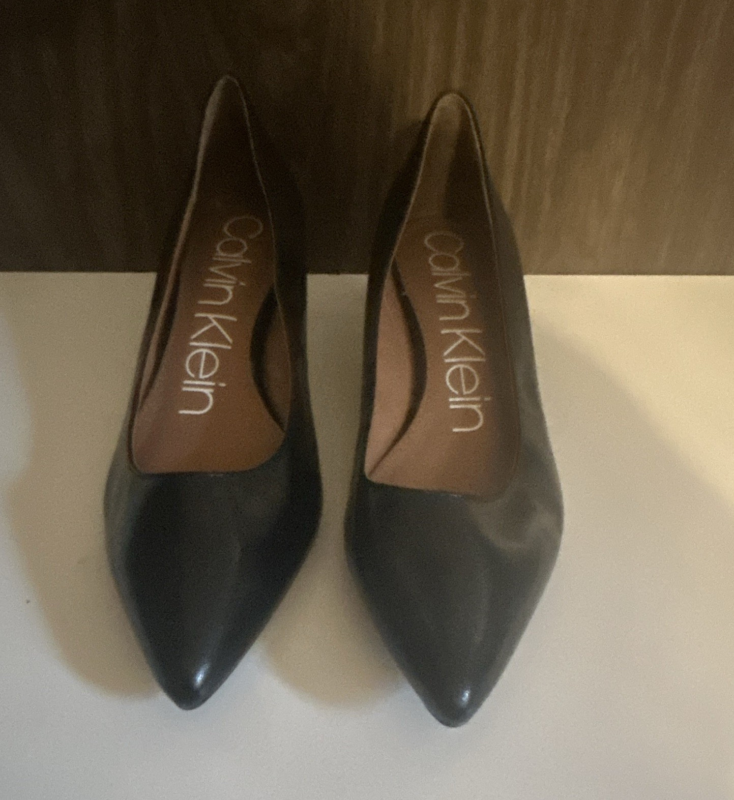 Calvin Klein Black Synthetic Pointed Toe Slip On Pump Kitten Heel Womens 9.5 M