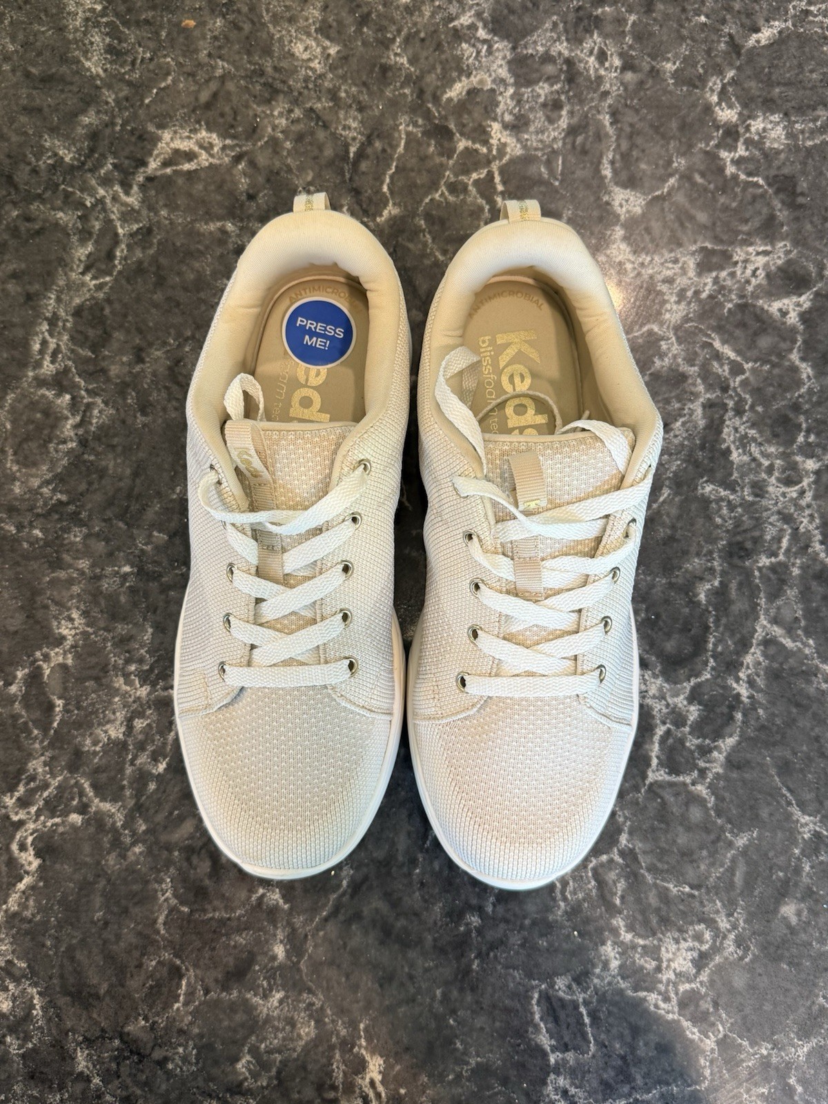 Keds Blisswalk Women’s Knit Lace-Up Low Top Sneakers Beige/White Rubber Sole