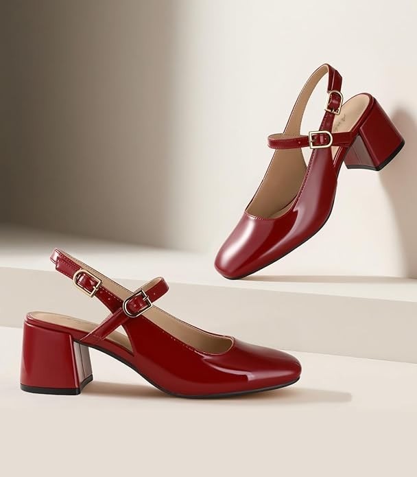 ANKIS BURGUNDY PATENT CLOSED TOE PUMPS SHOES SIZE 7 SQUARE TOE 2.75″ HEEL EUC