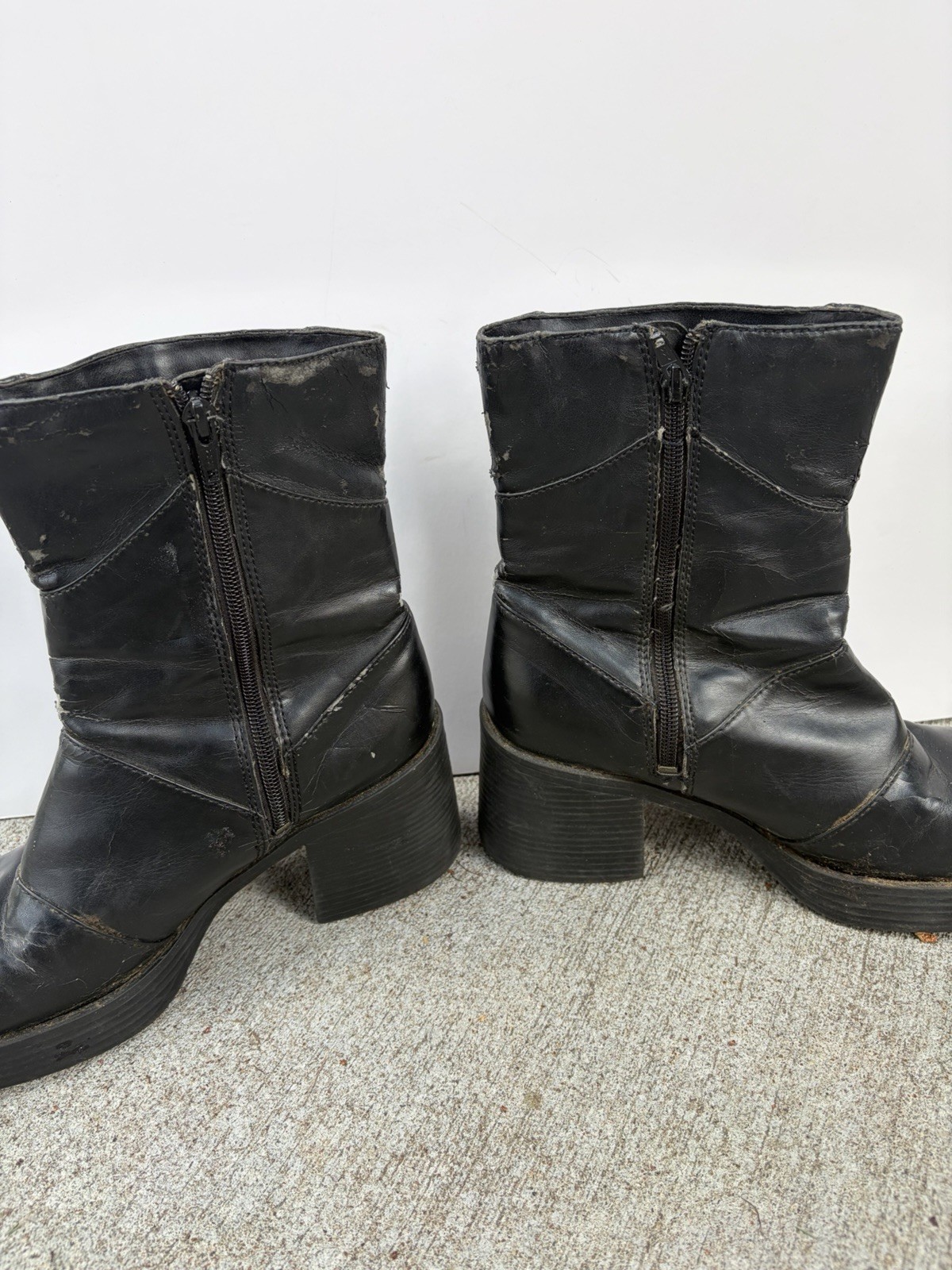 Vtg 90s Y2K Mudd Black Chunky Platform Boots Mid Calf Goth Grunge Bratz Size 9