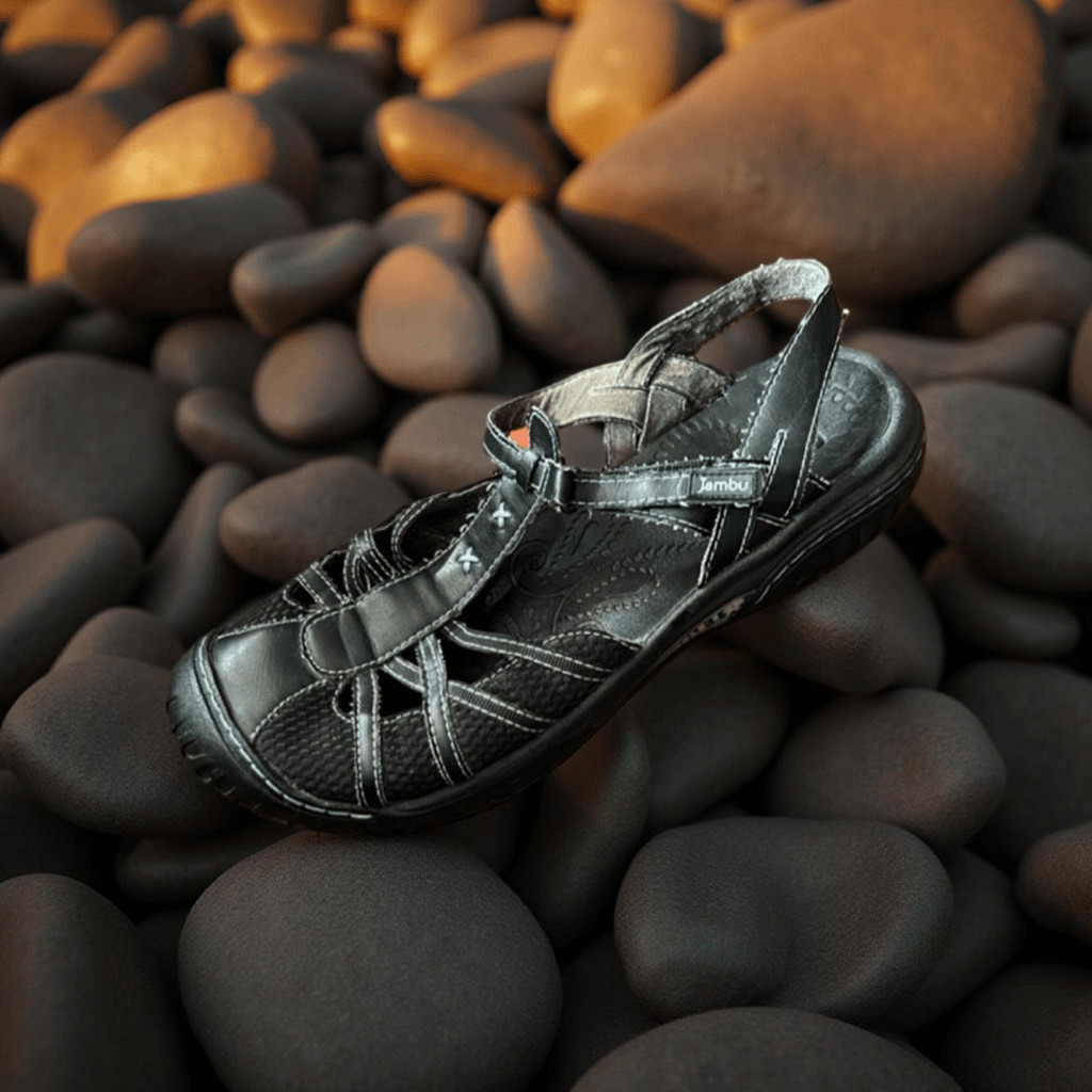 Jambu Cherry Sandals Leather Eco-Friendly Comfort Black Hiking Walking 8.5