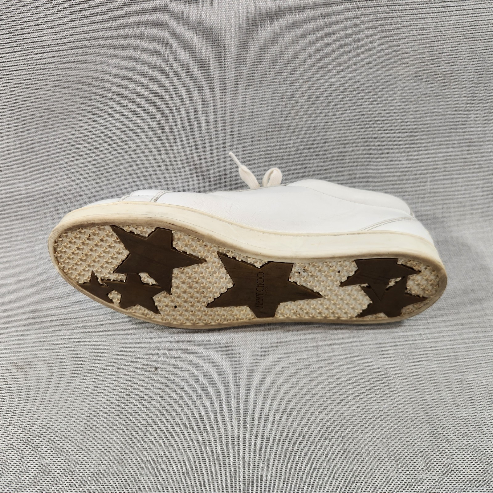 Jimmy Choo Womens Size 8 Rhinestone White Leather Lace Sneakers SEE DESCRIPTION