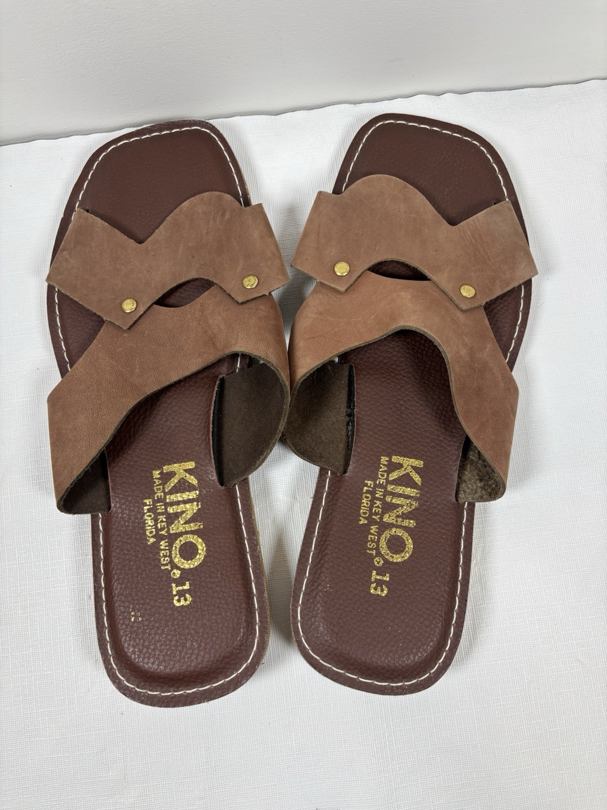 KINO Womens Leather Suede Slip On Sandals Sz 13 Handmade Key West Florida Casual