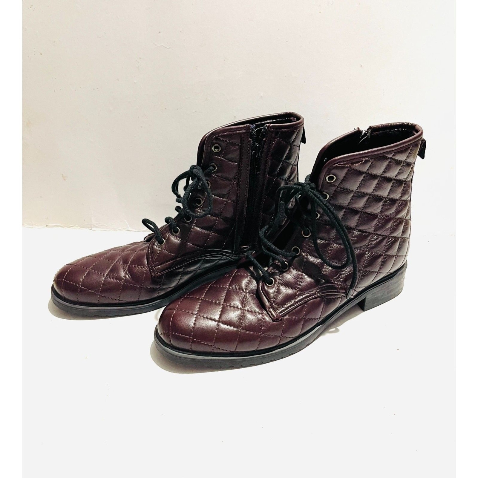 The Flexx quilted lace up combat boots chocolate brown leather casual women 8