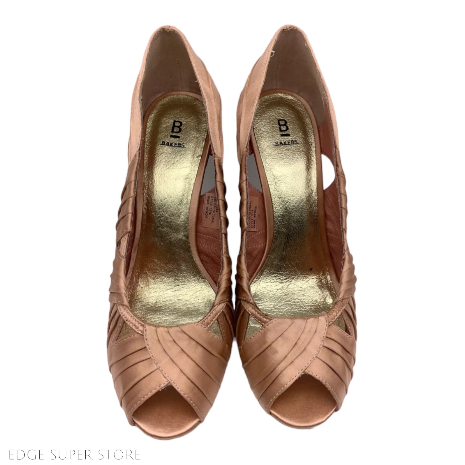 Bakers Light Salmon Satin Pink Wendie Coral Leather Cork Ruched Wedge Heel 8.5 B