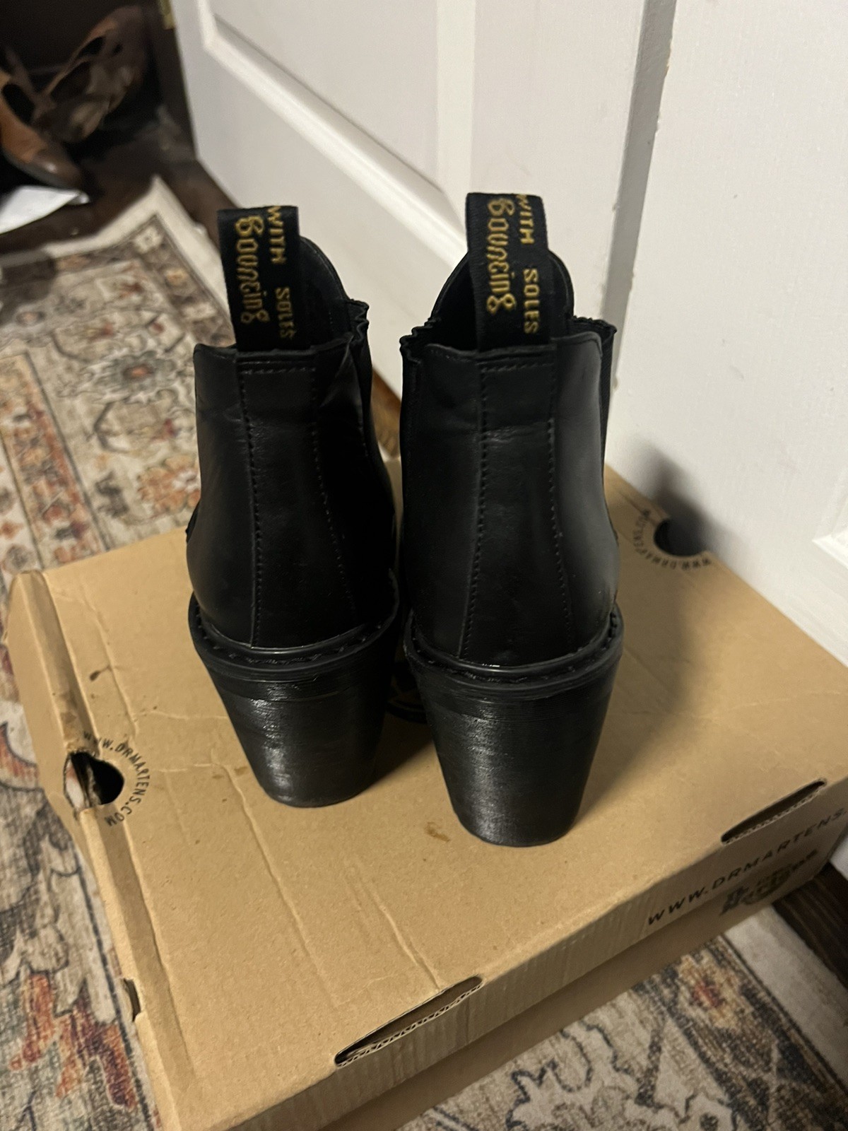 Dr Martens Hurston Black Leather Block Heel Chelsea Chunky Boots Gothic Womens 7
