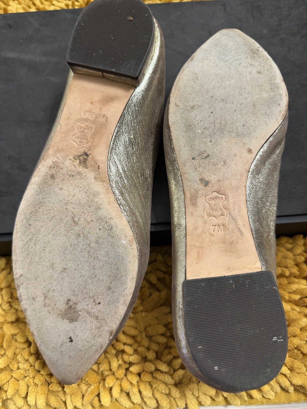 Tory Burch Metallic Pewter Pointed Toe Flats with Crystal T Cross Logo Size 7