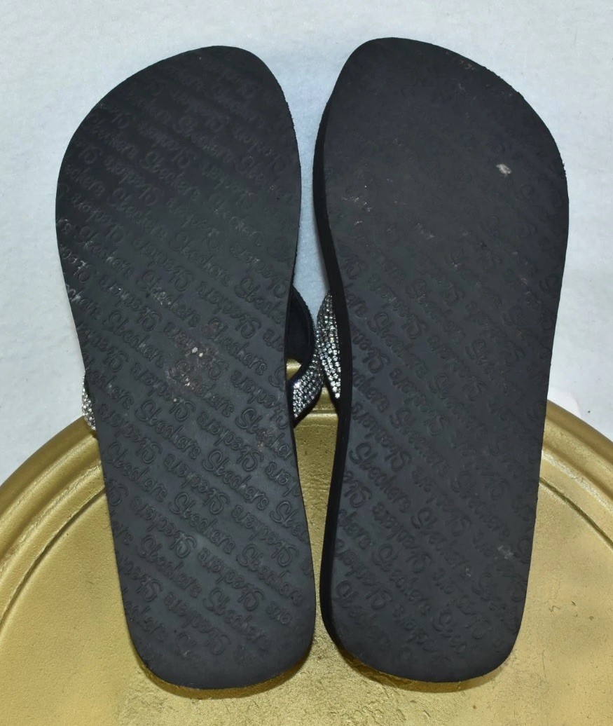 Skechers Vinyasa Women Sandals Size 8 Black Rhinestone Platform Slip On