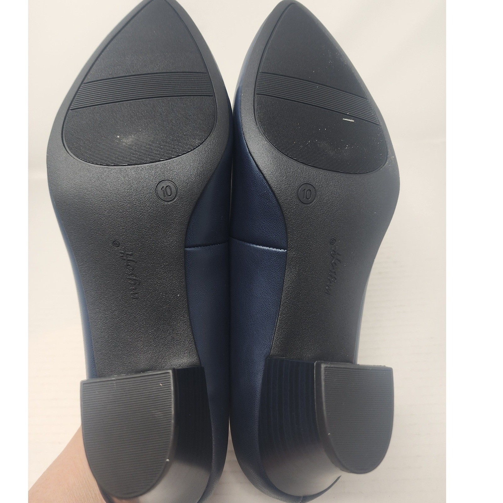 Mysoft Womens Navy Blue Pointed Toe Block Heel Pumps Size 10 Dress Shoes