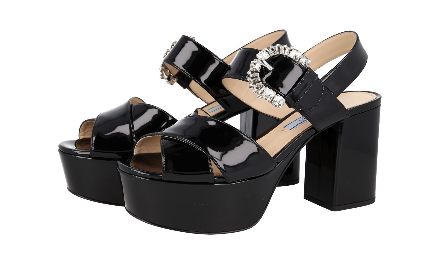 PRADA Patent Leather CRYSTAL Platform Pumps Sandals Shoes NEW – US 6.5 EU 36,5