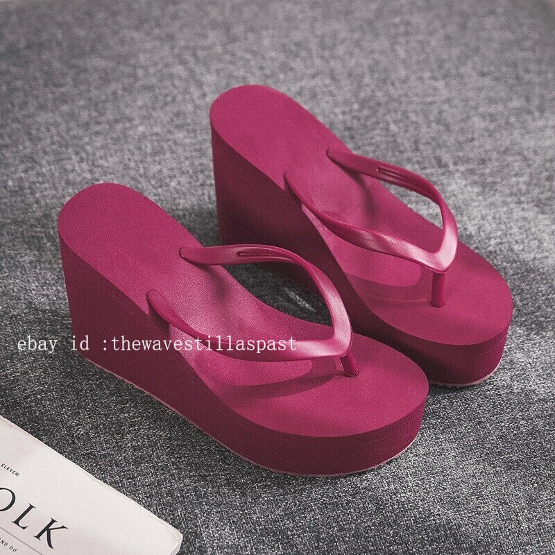 Womens Wedges Flip Flops Summer High Heels Sandals Platform Slippers Solid Shoes