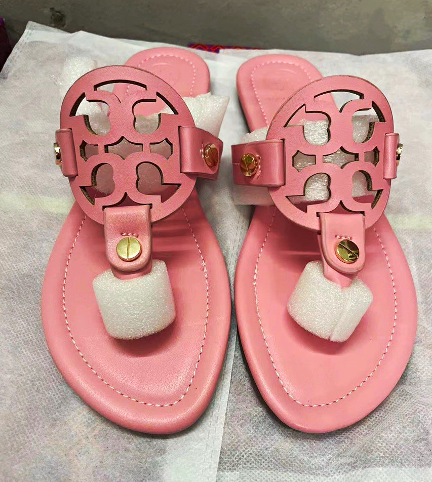 Tory Burch Women’s Leather Pink Thong Slip-On Logo Flat Sandals Size 8
