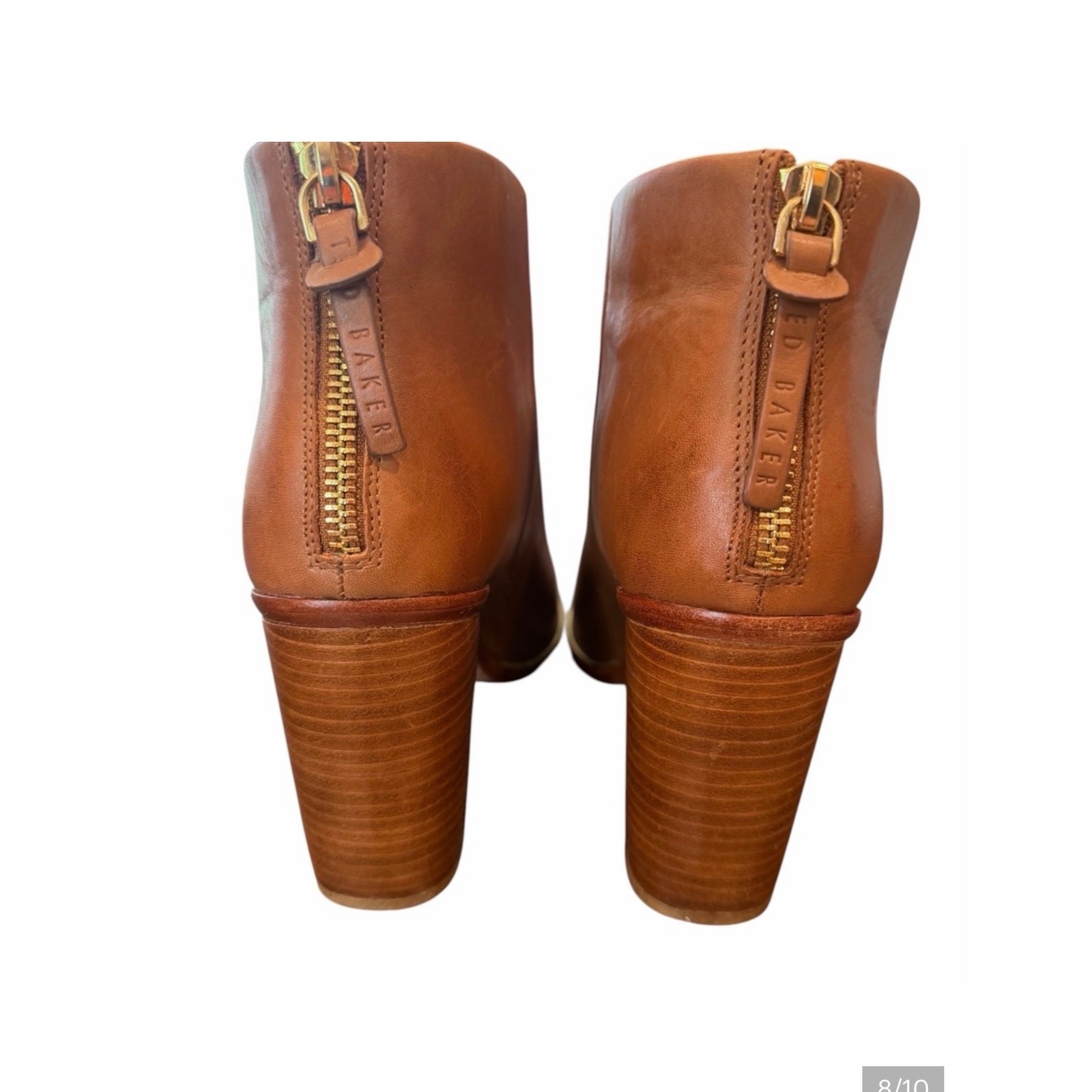 Ted Baker London Leather Ankle Boots Cognac Block Heel Booties US 8