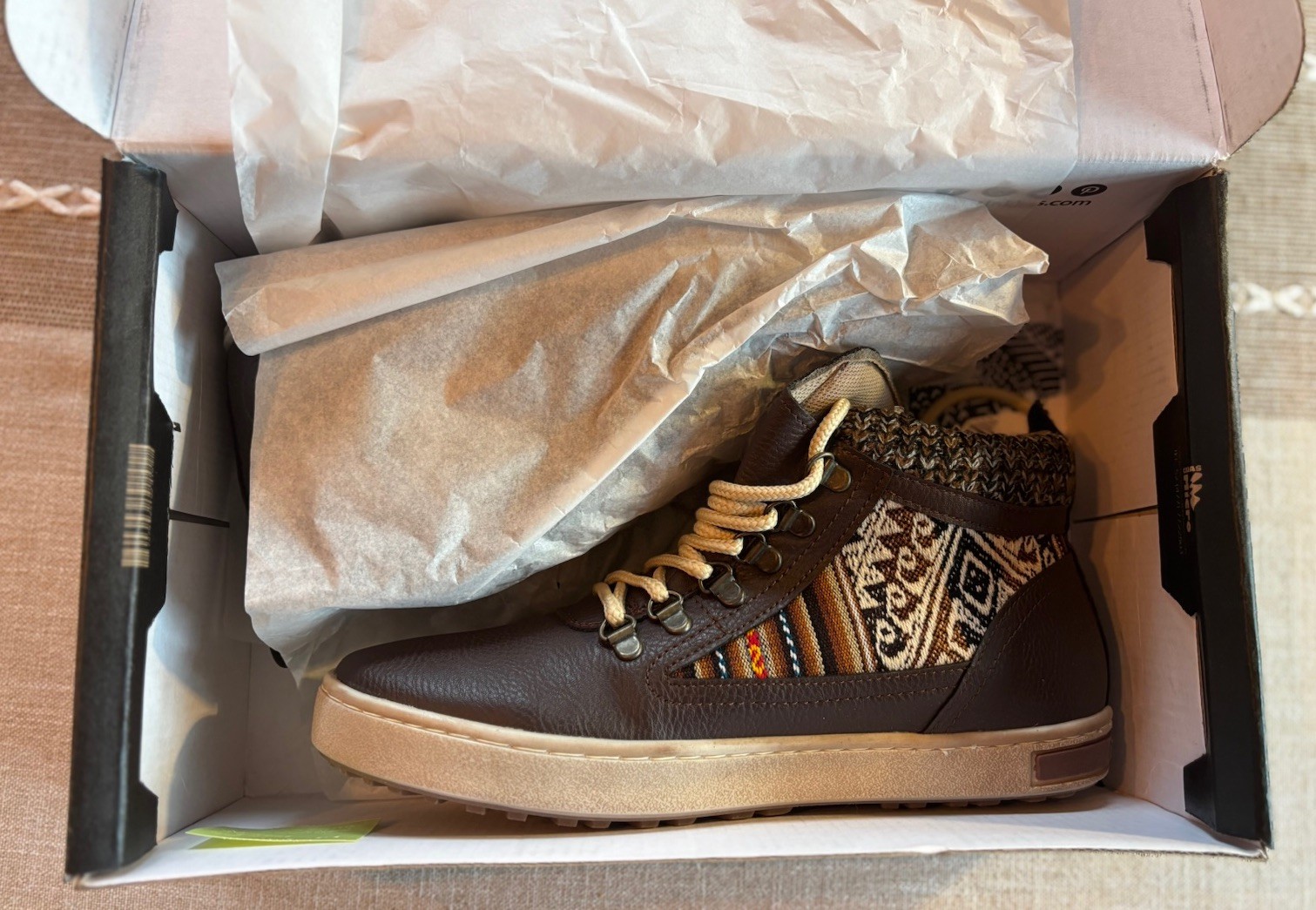 Inkkas Brown Vegan Leather Camping Boot Peruvian Print Knitted Wmn 10 EU 41 NWB