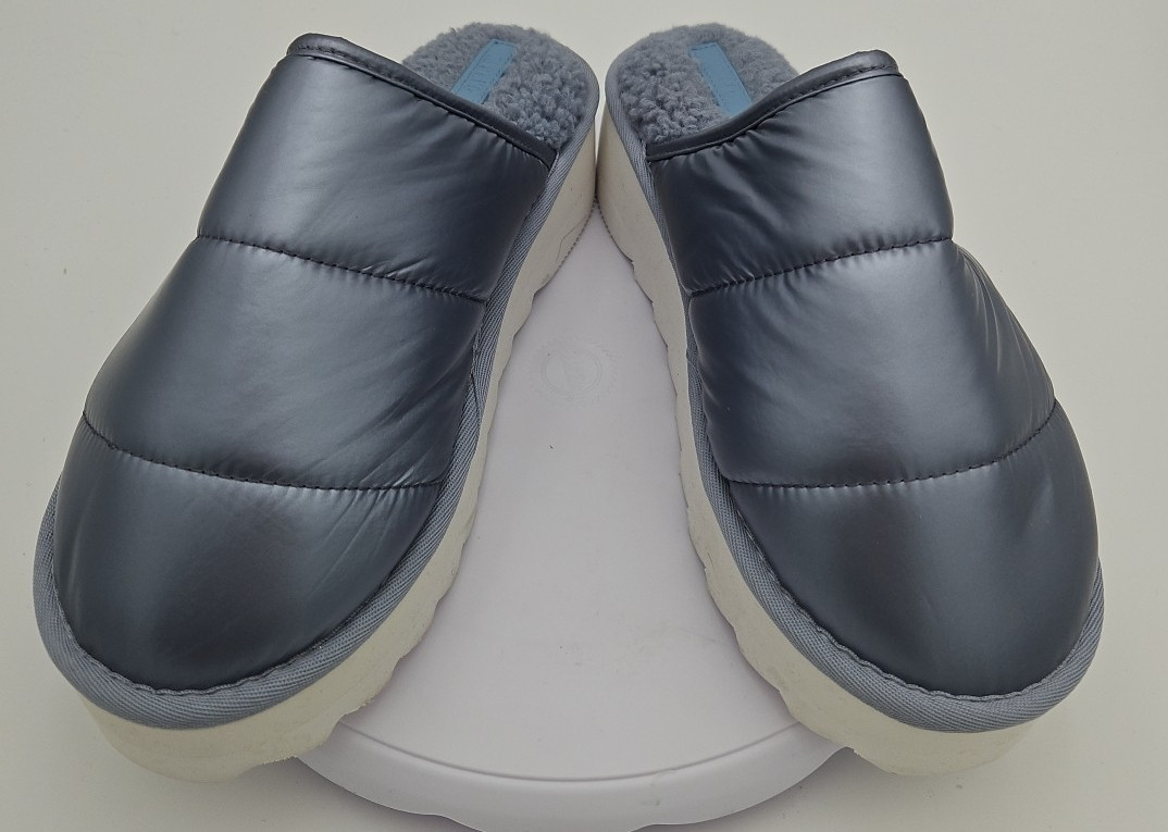 MAEVE Anthropologie Sz W/Medium Puffy NEW Platform Slippers Silver Metallic NWOB