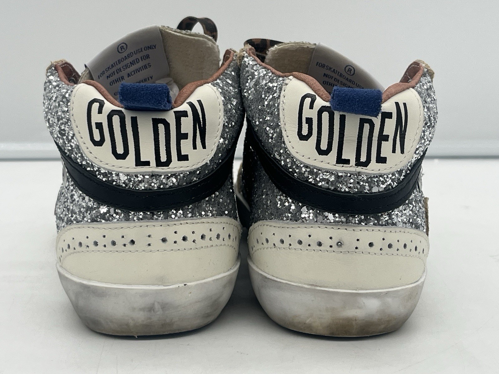 $750 Golden Goose Mid Star Glitter Covered Mid Top Sneakers Silver Size 37 / 7