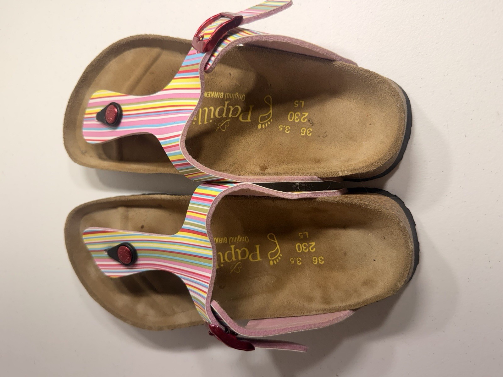 BIRKENSTOCK GIZEH PAPILLIO MULTI COLOR STRIPE T STRAP WOMEN US 6 EUR 36 3.5