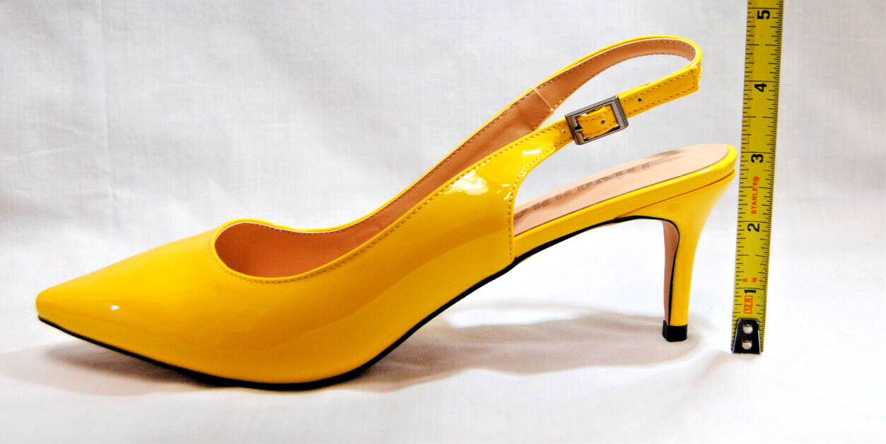 Divanne Womens Kitten Heel Slingback Closed Pointed-Toe Dress Shoes Yellow T2365