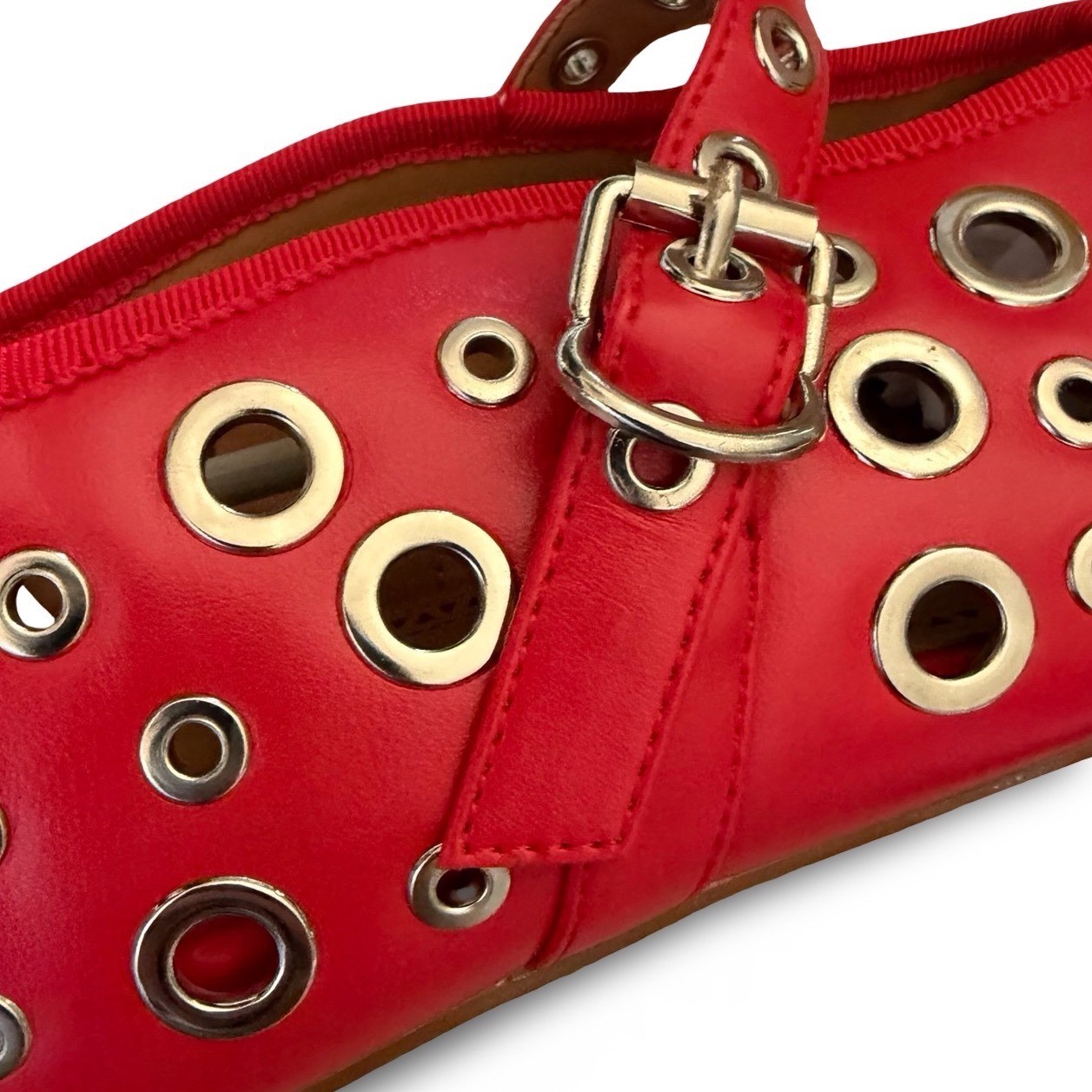 Red Grommet Mary Jane Flats Buckle Strap Eyelet Shoes Womens 8.5 NEW