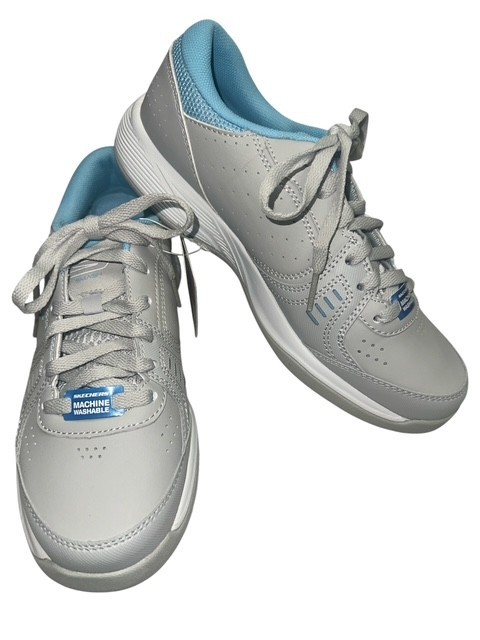 Skechers Women’s 7.5 Gray Blue Shoes Viper Court Smash Pickleball Sneaker 172072