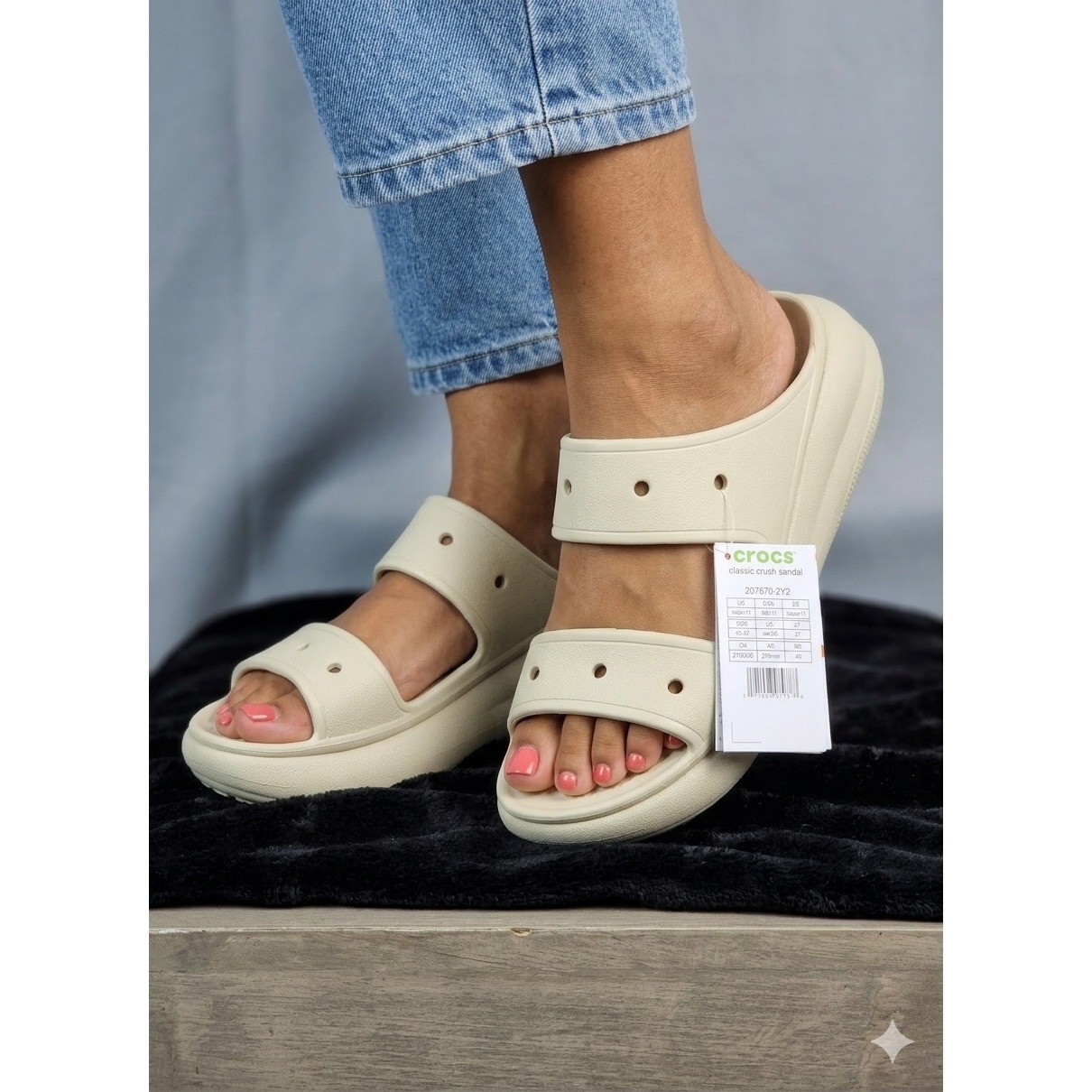 Crocs Classic Crush Sandal Women SZ-11 Men SZ-9 Bone New Platform Slide