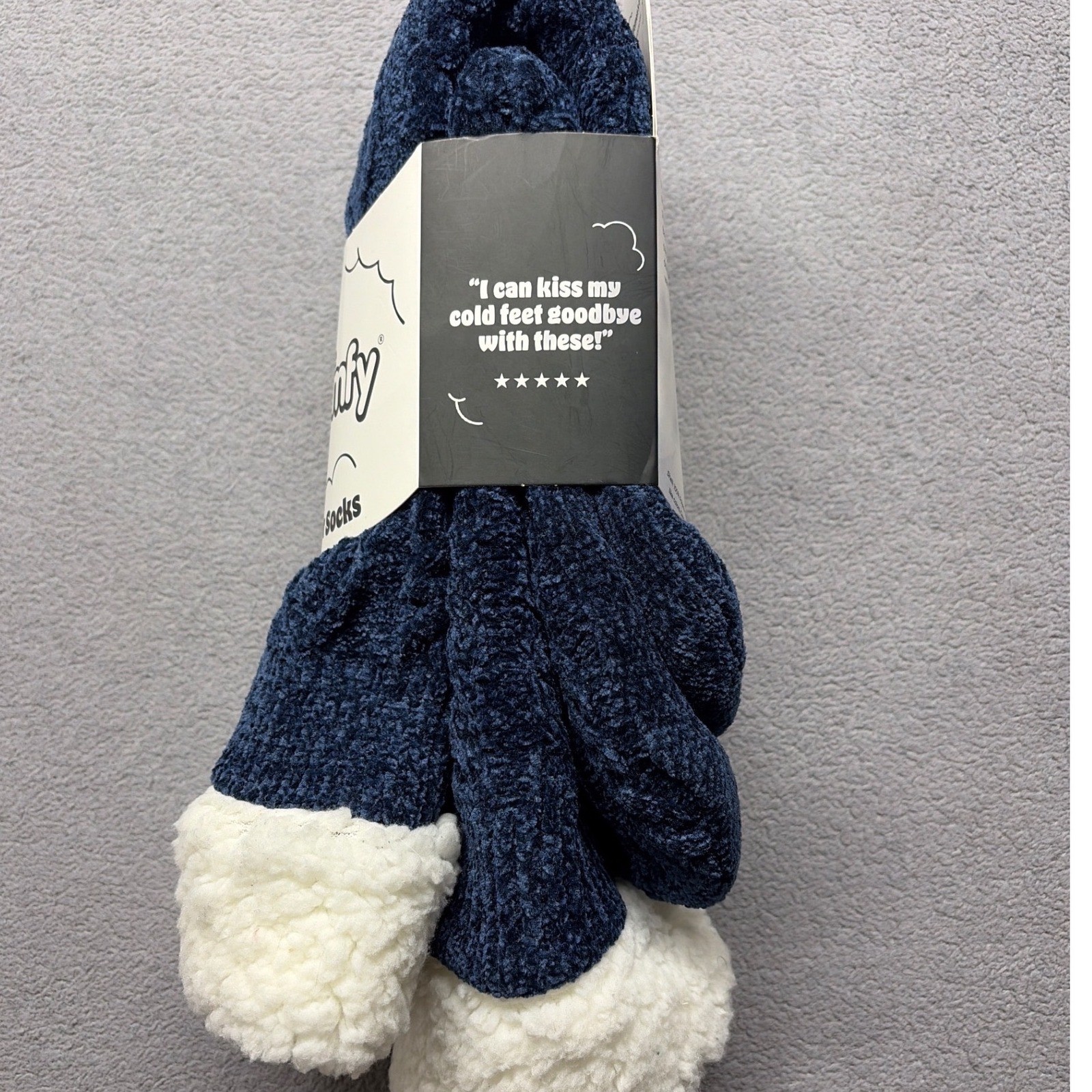 The Comfy Slipper Socks Navy Blue Sherpa Lined Plush Cozy Shark Tank One Size