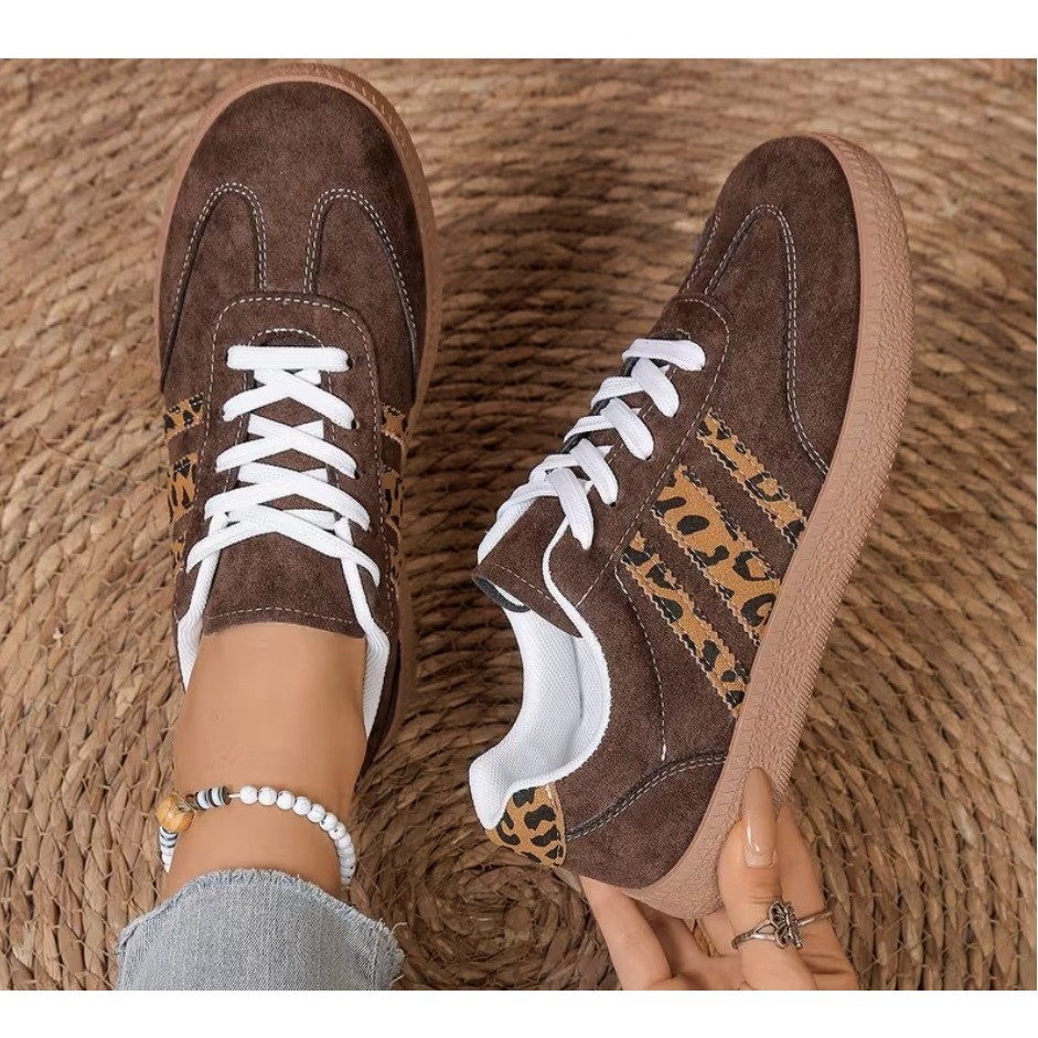 Unbranded Sneakers Women EUR 37 US 6.5 Brown Leopard Print Suede Retro Gum Sole