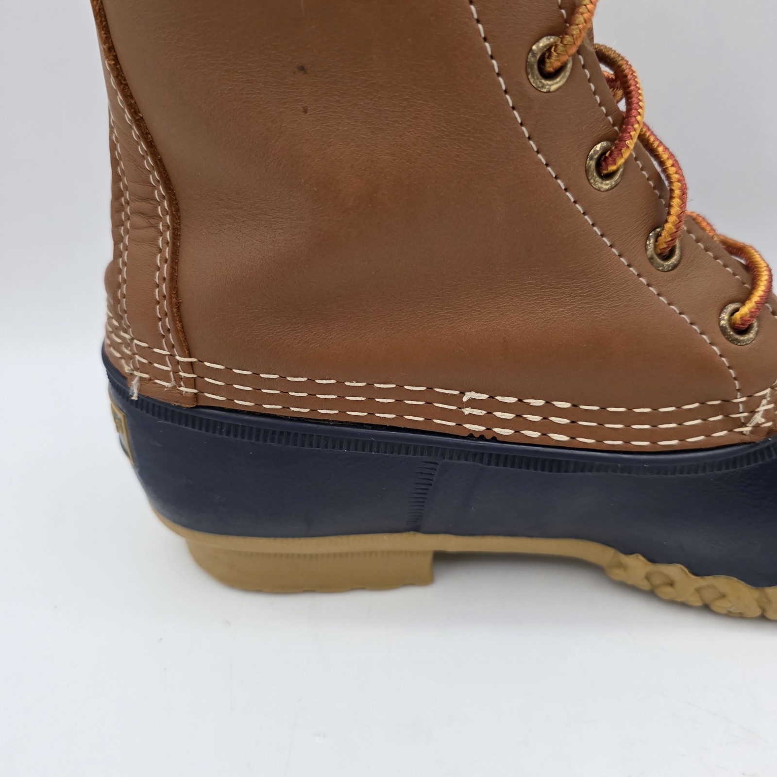 LL Bean Unisex Maine Bean Boot Shoe Leather Duck Boots Tan and Navy M – 7, W – 9