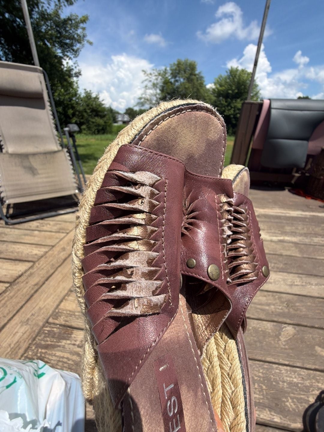Nine West Brown Leather Woven Espadrille Wedge Sandals