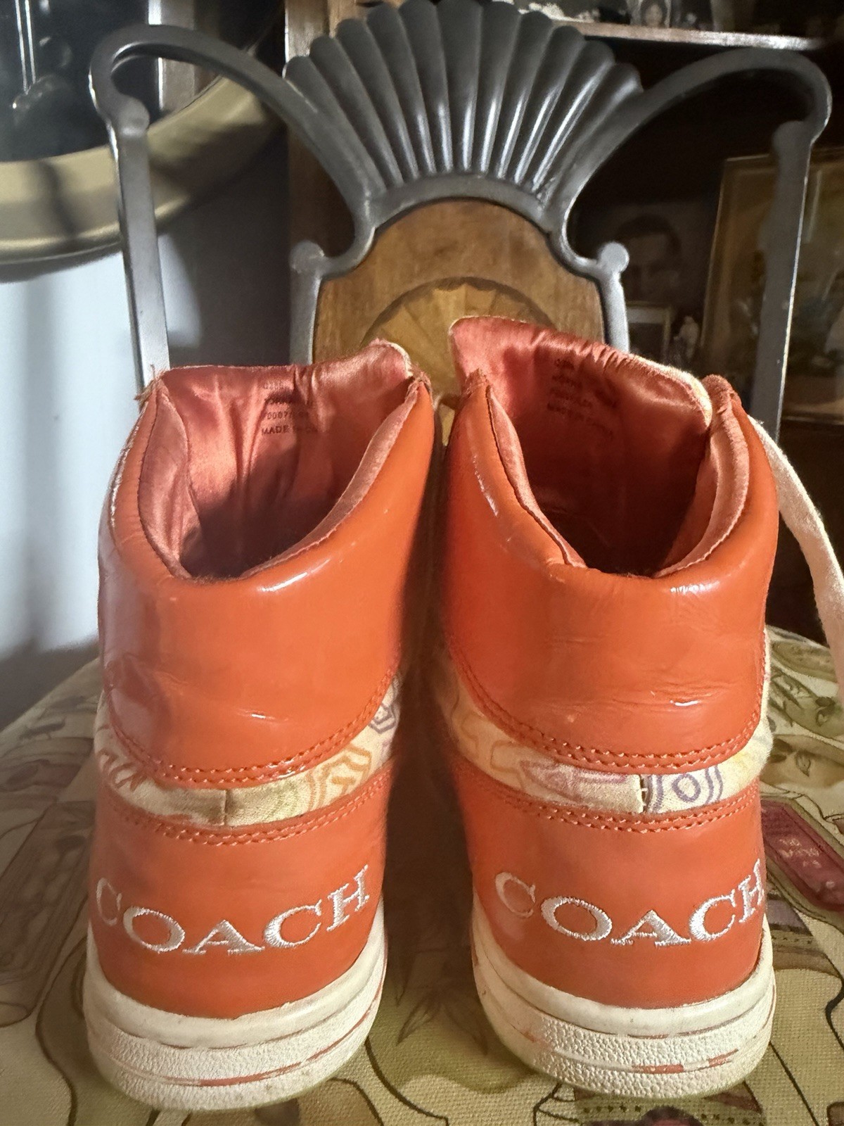 Coach Norra Orange Multicolor Graffiti High Top Logo Heart Women’s Sneakers