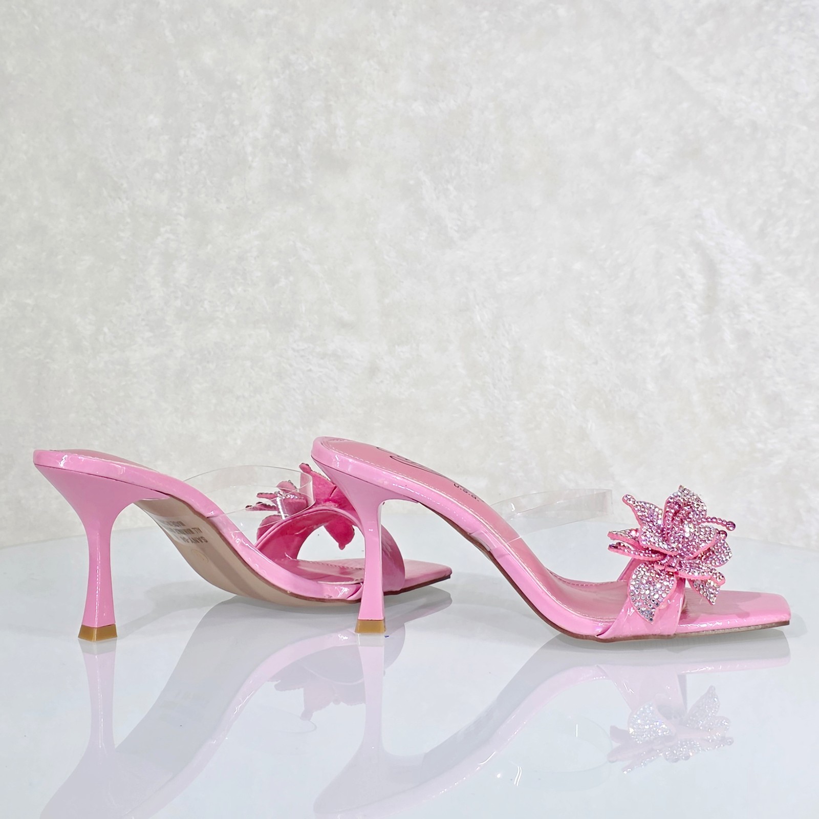 Lily Rhinestone Flower Pink Slip On 3.25″ Heel Casual Evening Party Shoes
