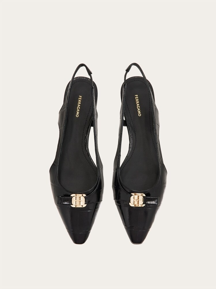 FERRAGAMO WOMEN’S BLACK LEATHER SLINGBACK SHOE MSRP $800