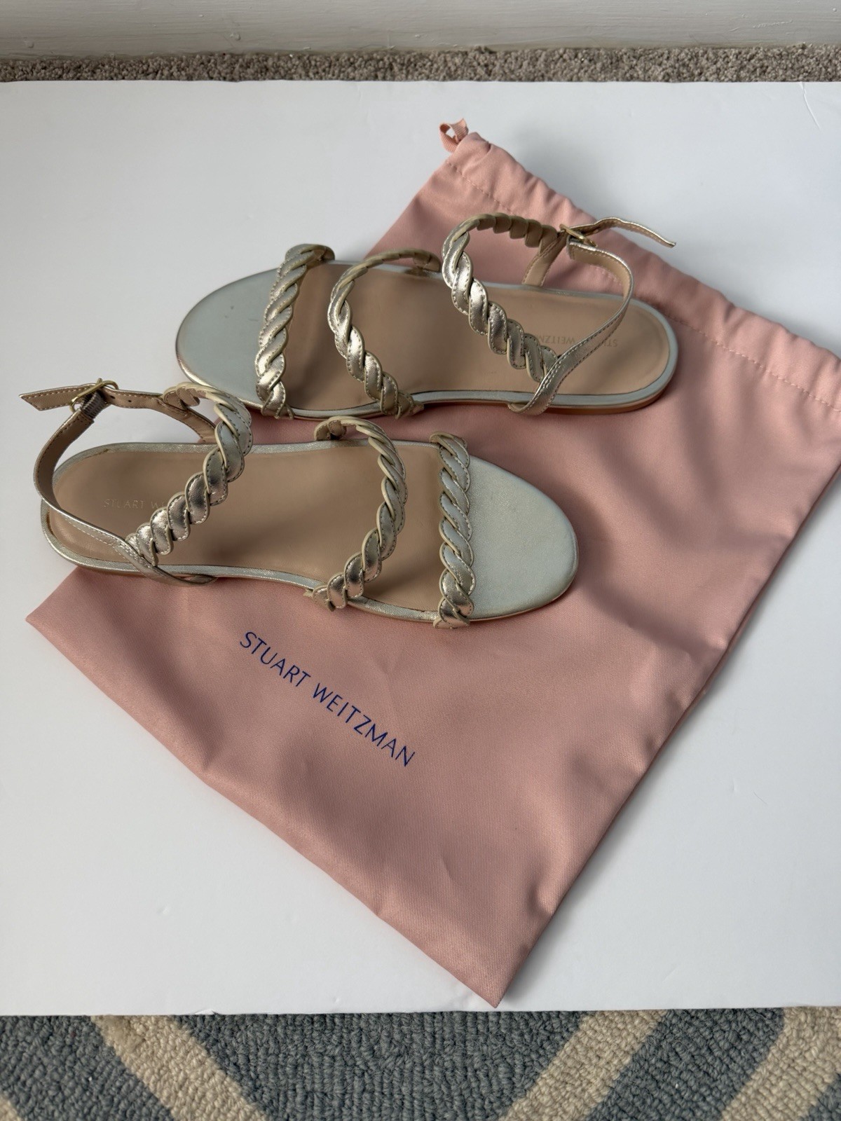 Stuart Weitzman Plantino Gold Twistie Sling back Sandals NWT Sz 8.5