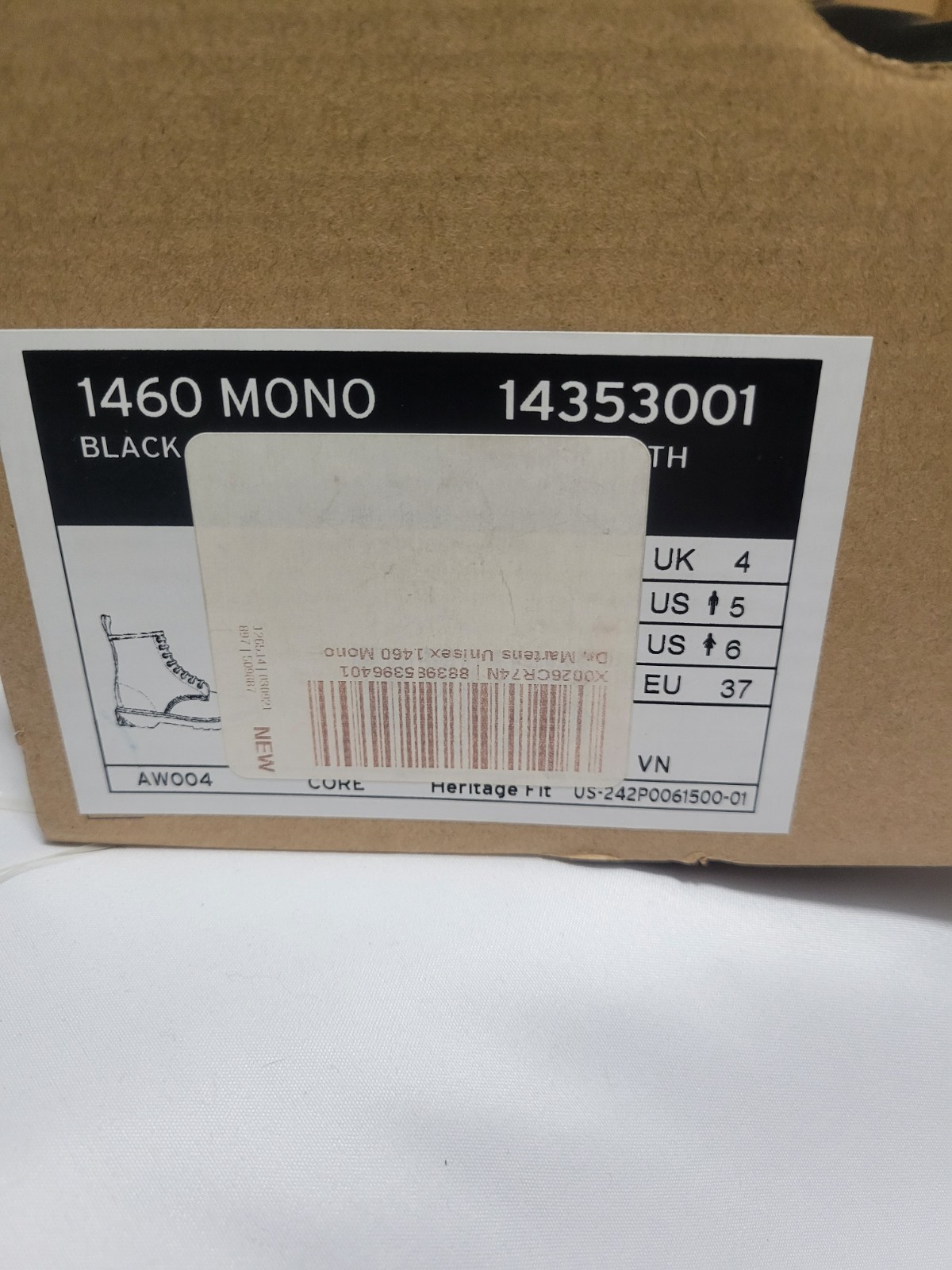 NIB Doc Dr. Martens 1460 Mono Original 8 Eye Leather Boots Black Smooth M5/W6