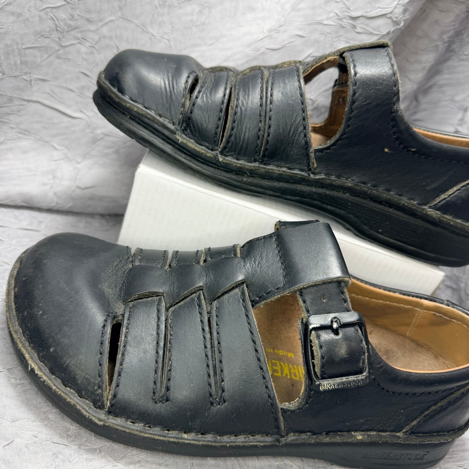 Birkenstock Madeira Black Leather Fisherman Shoes Buckle EU 37 US 6-6.5 Germany