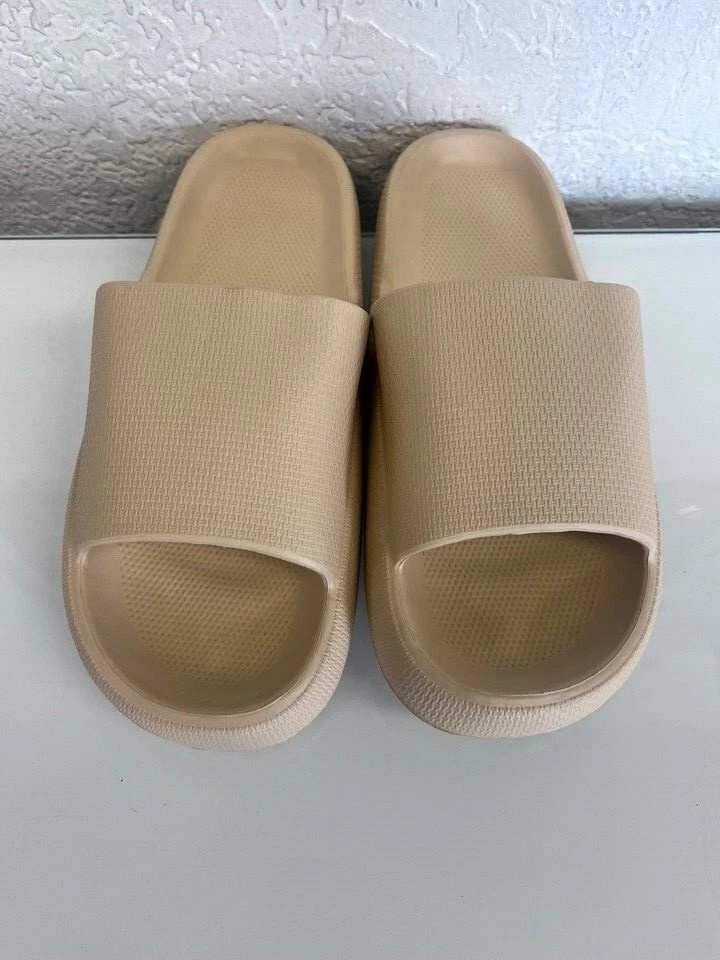 welltree Cloud Pillow Slide Slipper Sandal Unisex Non-Slip, beige – Size 40-41