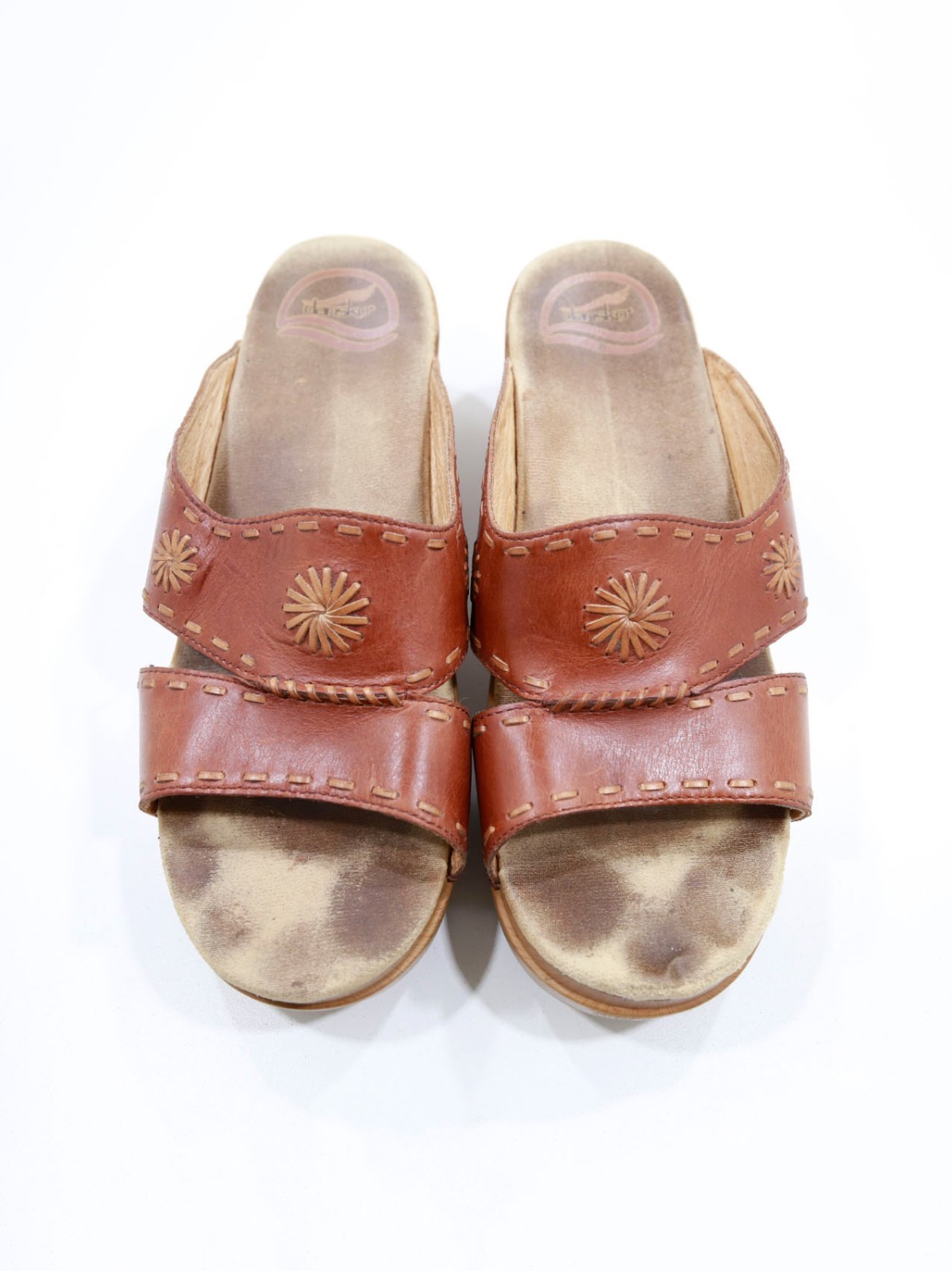 Dansko Sunny Brown Leather Chunky 2.5″ Wood Wedge Heel Sandals – 9.5/EU 40