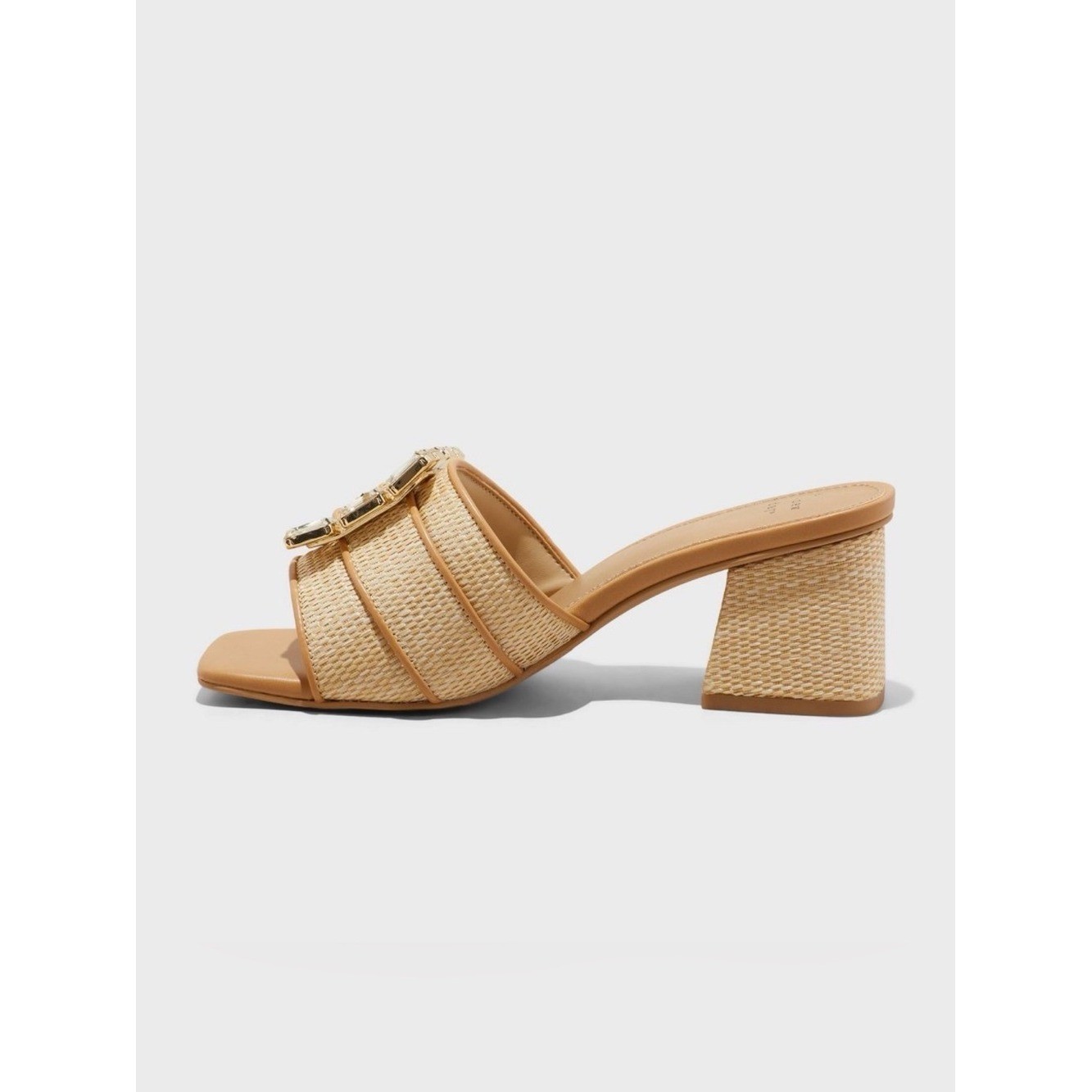 Women’s Kathleen Raffia Buckle Block Heels – A New Day Beige 8.5