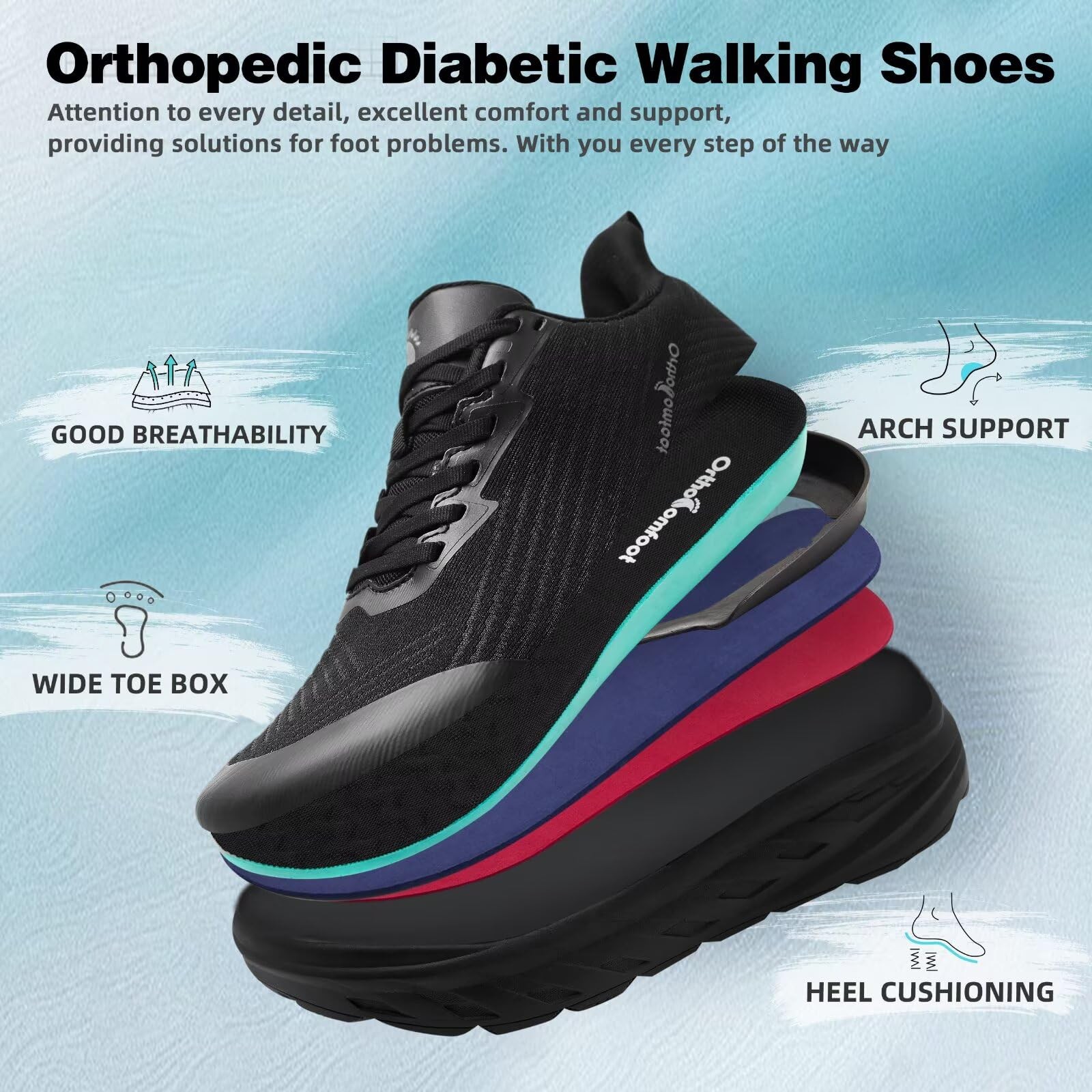 Women’s Orthopedic Diabetic Wide Toe Box Sneakers: Fashion Plantar Fasciitis…