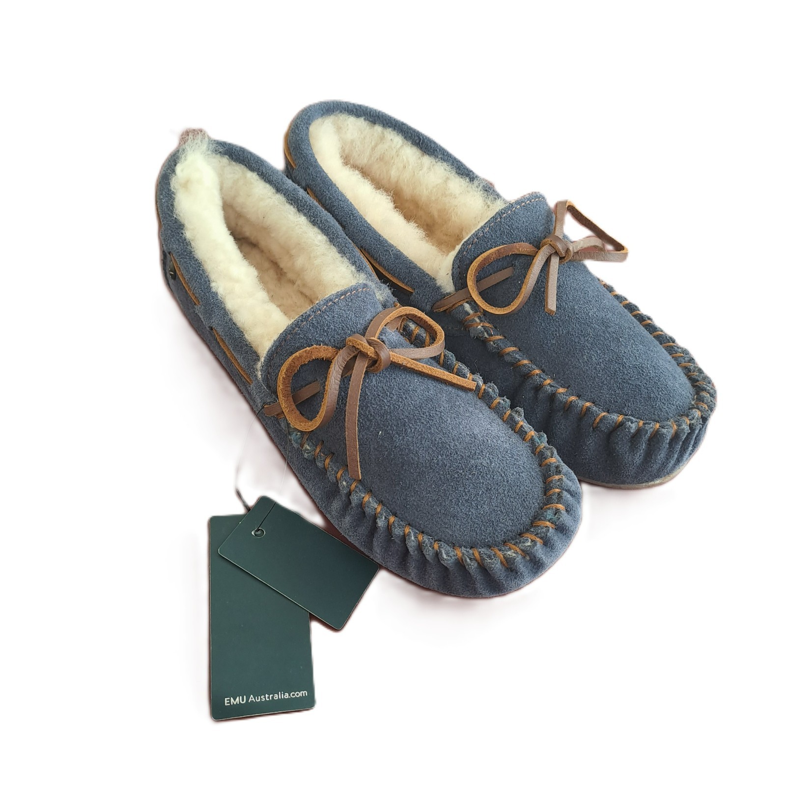 EMU Australia Amity Mocassin Slippers Women 5 Men 4 Blue Sheepskin Cozy Unisex