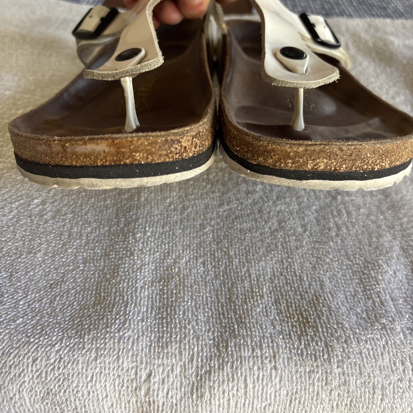 Birkenstock Gizeh White Patent (real) Leather Thong Sandal 41R regular wide