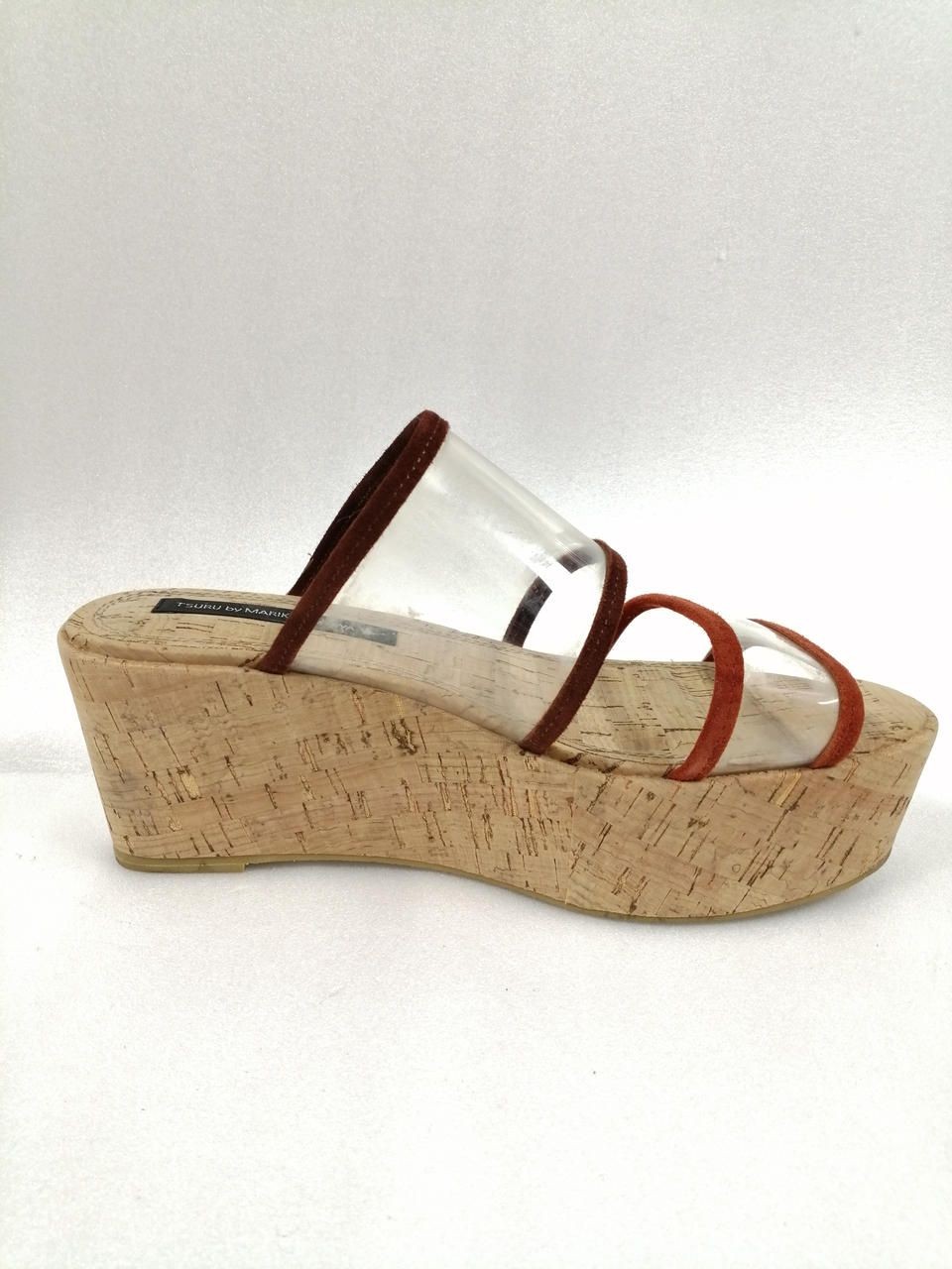 TSURU BY MARIKO OIKAWA Clear Strappy Platform Sandals 35 BRN.ORG. Cork Used