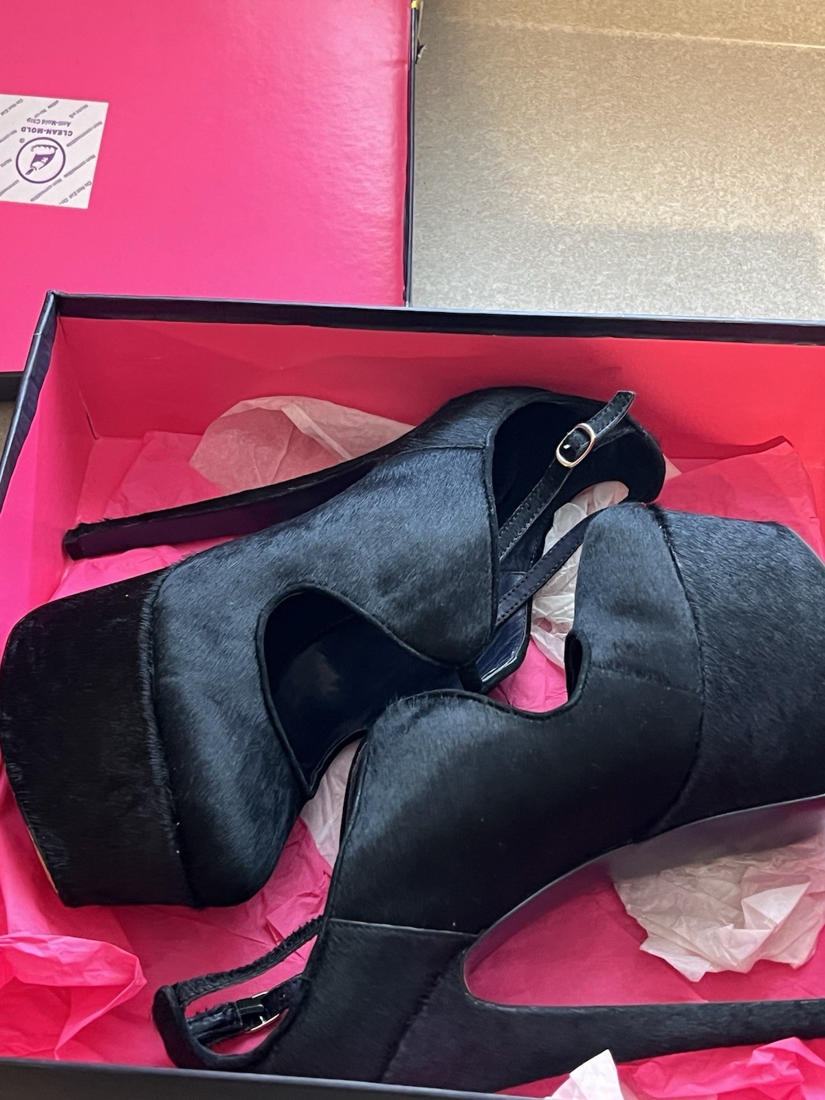 London Trash Candy Black Pony Hair Platform Stiletto Heels Size 8