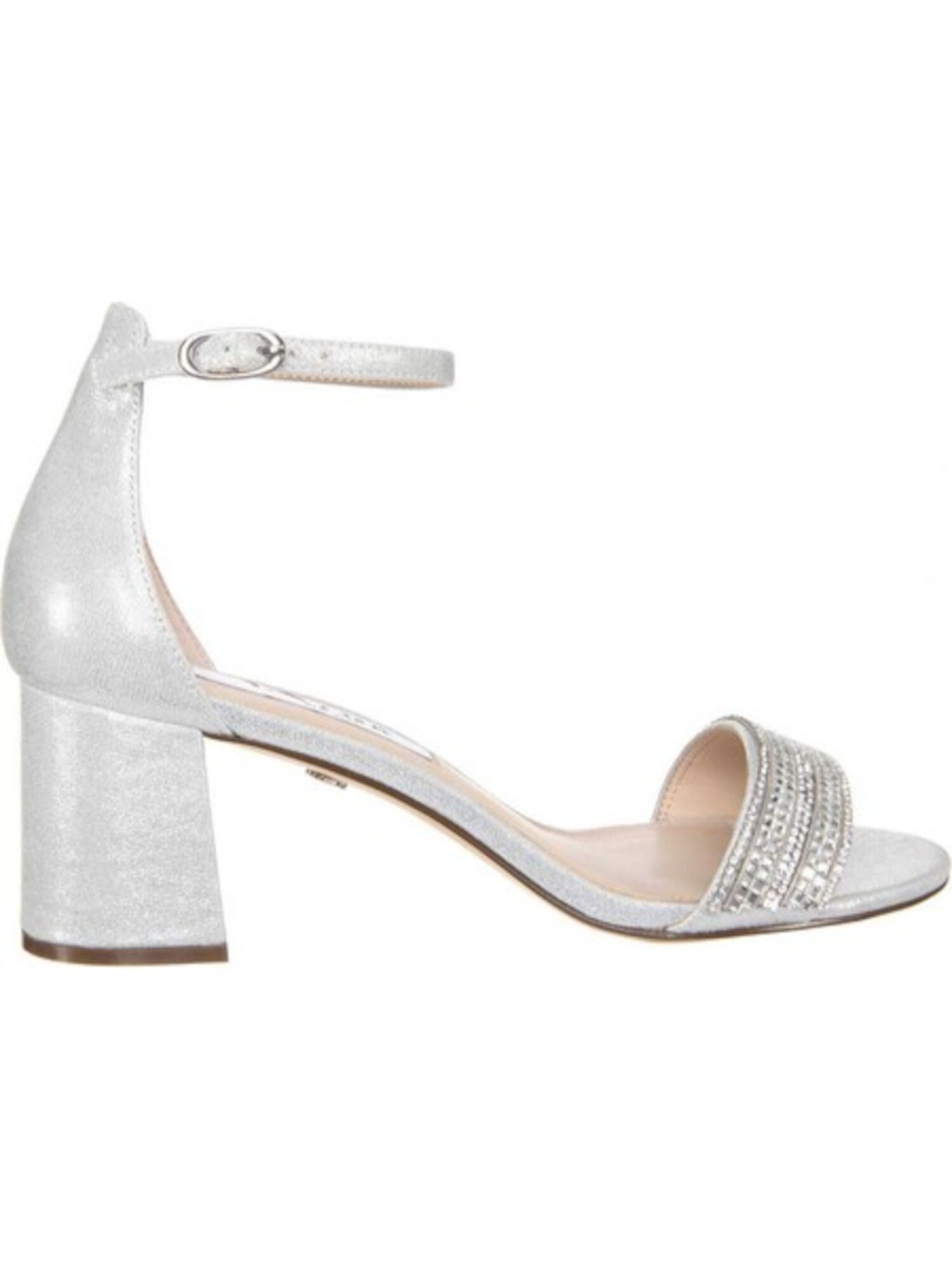 NINA Womens Silver Open Toe Block Heel Buckle Sandals Shoes 7.5 M