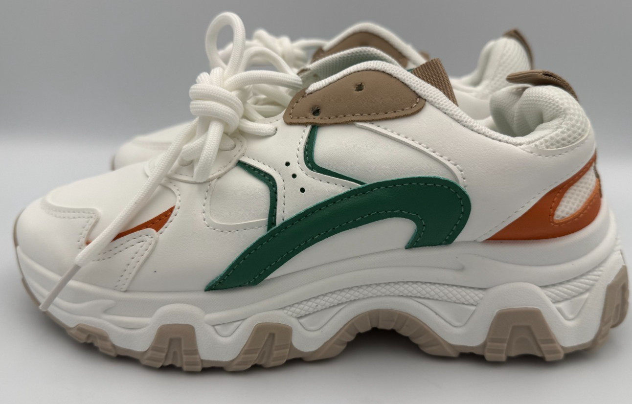 Women’s Chunky Platform Sneakers Size 7.5 White Green Orange Retro Dad Shoes US