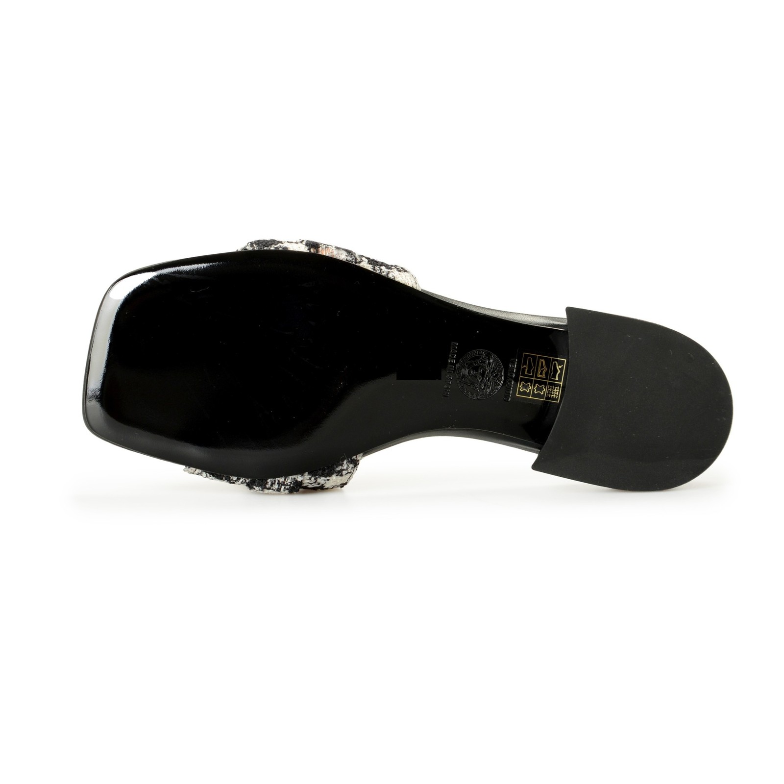Versace Women’s Black & White Gold Medusa Plaid Sandals Mules Shoes US 6 IT 36