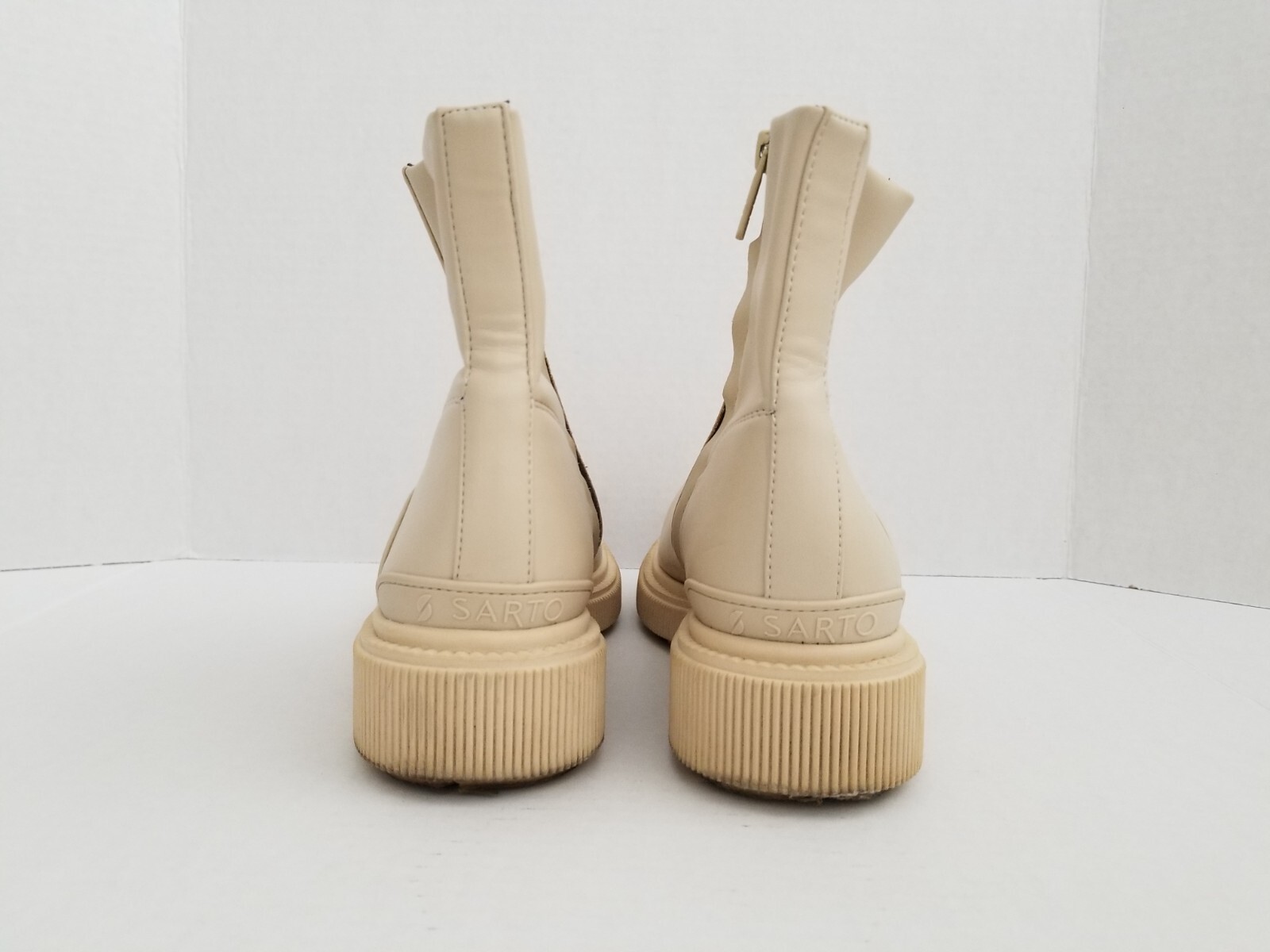 FRANCO SARTO Chiffon Beige Ivory Faux Leather A- Jinta Platform Combat Boots 7.5