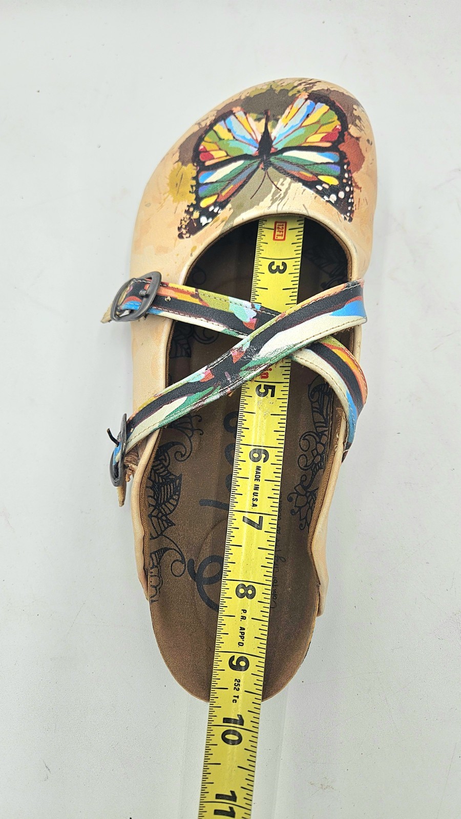 CALCEO Women’s Colorful BUTTERFLY Beige Cork Sole Slip-On Shoes SIze 7.5US